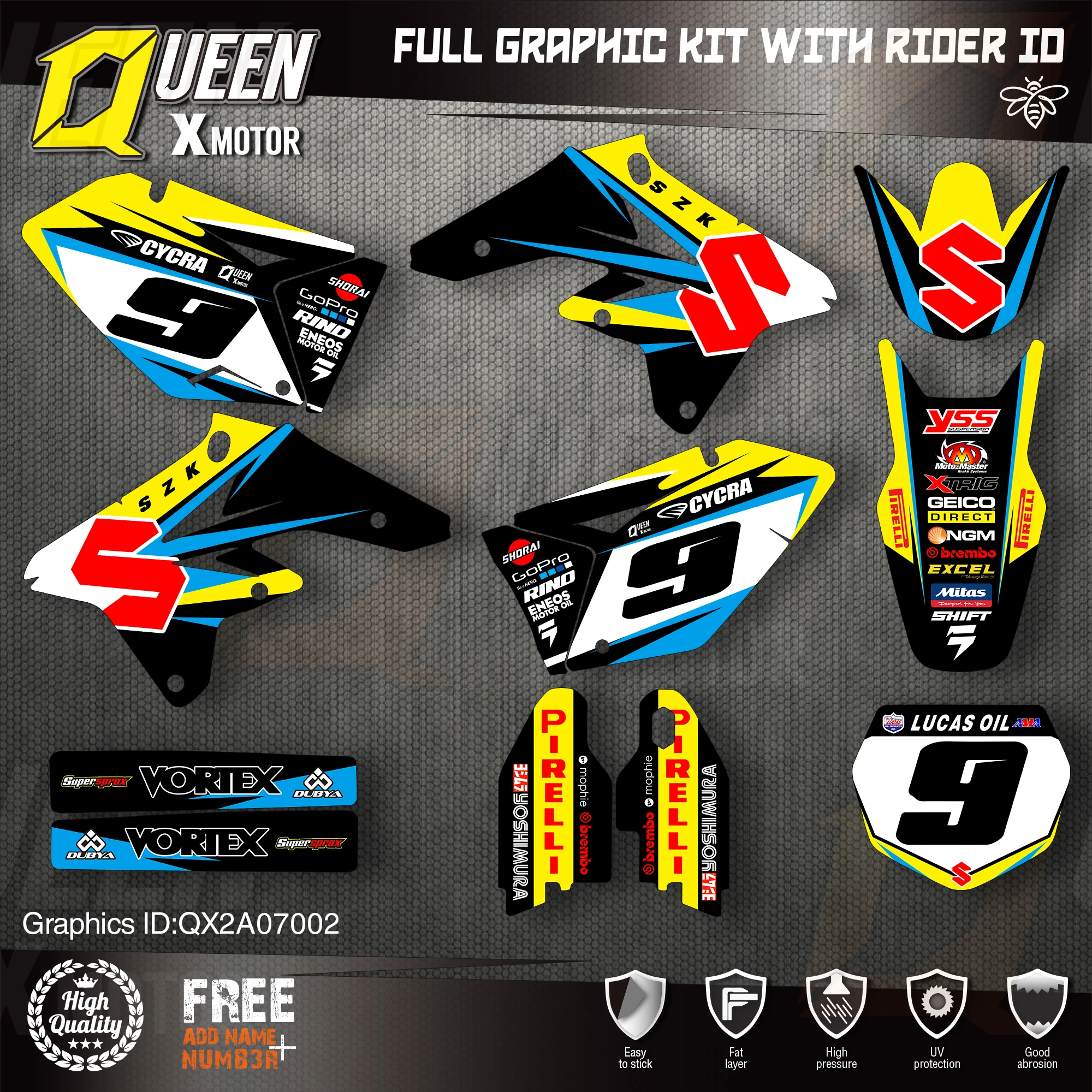 

Queen X MOTOR Custom Team Graphics Decals Stickers Kit For SUZUKI Decal 2007 2008 2009 RMZ 250 002