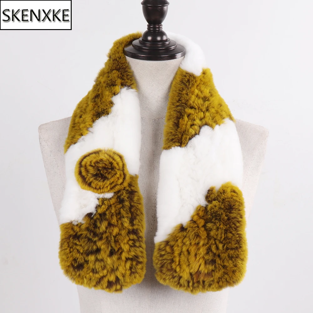 

2019 New Brand Women Genuine Rex Rabbit Fur Scarf Winter Lady Knitted Natural Rex Rabbit Fur Mufflers Russian Real Fur Scarves