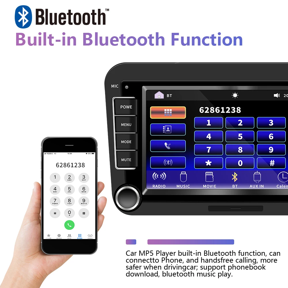 Podofo 7 ''автомобильный мультимедийный плеер 2din автомобильный Радио Аудио Bluetooth Сенсорный MP5 fm-радио Android& IOS зеркальная ссылка для VW Авторадио