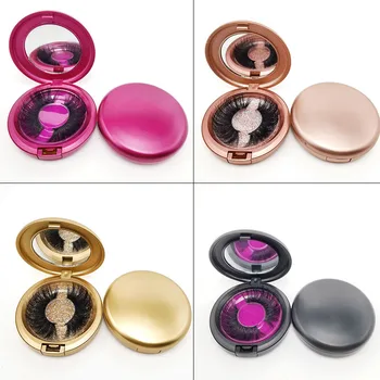 

Empty Round Case Storage Mirror Box Eye Lashes Magnetic and Non Magnet Eyelash Box Without Eyelashes High Quality Wholesale
