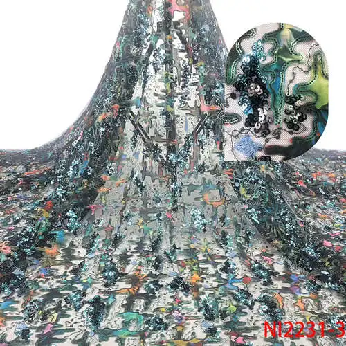 Picture 3 Новейшая сеточка кружевная ткань, нигерийская тюль ткань кружева, Африканское французское кружево с блестками для женщин KSNI2231-3 - Цвет: Picture 3