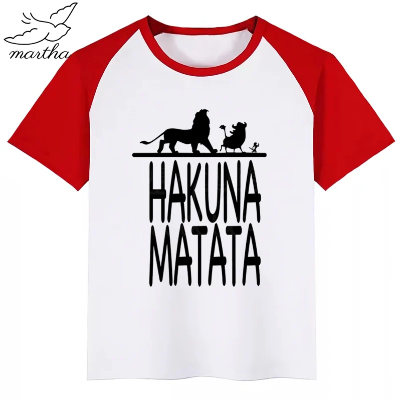 Детская футболка с изображением животных из мультфильма «Акуна MATATA»; детская забавная футболка с изображением короля льва; детские летние топы с короткими рукавами; одежда для малышей - Цвет: RedB