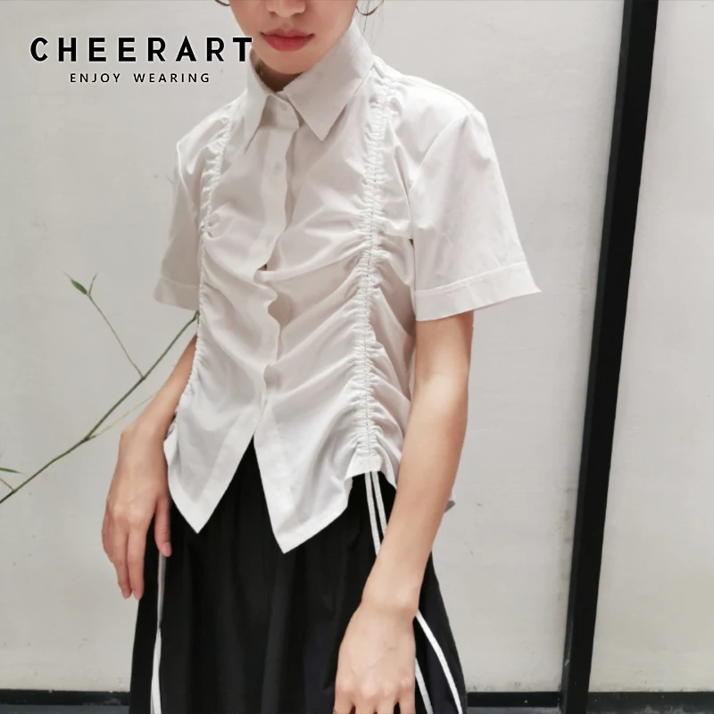 Cheerart белая укороченная блузка летняя рубашка с коротким рукавом для женщин
