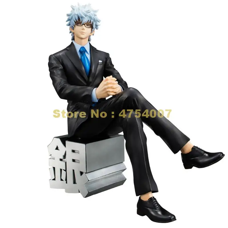 anime gintama silver soul sakata gintoki suit &amp tie glasses sitting version action figure collection model 15cm Toy | Игрушки и хобби