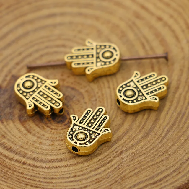 Gold Color Fatima Hand Loose Spacer Beads for Jewelry Making Bracelet Necklace DIY Accessories Handmade Craft 20PCS gold