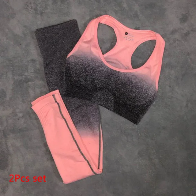 Peach Pink2 2 унида/Комплект Одежда для йоги Тренажерный зал пупок со спортивным бюстгальтером без шитья леггинсы тренировочный костюм женский фитнес - Цвет: Peach Pink2