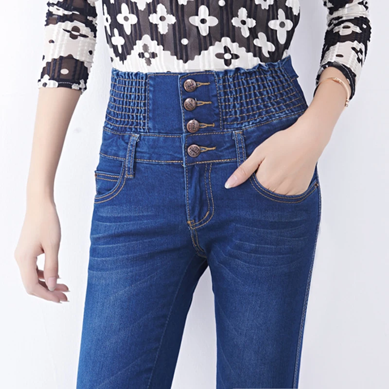 Lossky Skinny Jeans Plus Size Office Woman Pants Stretch High Waist Korean Fashion Spring Denim Elastic Waist Slim Trouser 2020