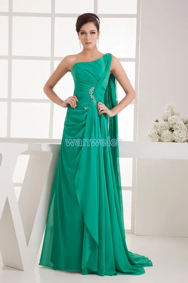 

free shipping 2016 new high quality designer one shoulder beading abaya kaftan bride maid dresses chiffon green evening dresses
