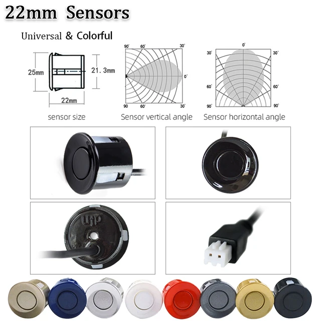 Parking Sensor Kit Buzzer 22mm 4 Sensors Reverse Backup Radar Audible Alert Indicator Probe System 8 Colors 12V 3