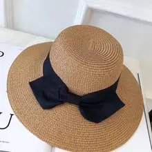 Пляжная Солнцезащитная шляпа популярная элегантная женская модная вязаная шляпа с бантом Милая дамская шляпа Корейская проветриваемая пляжная шляпа