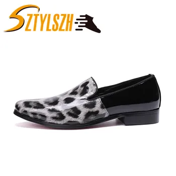 

Patent Leather Leopard Men Red Bottom Loafers Gentleman Luxury Fashion Stress Shoes Party sequin Wedding shoes Men Casual Shoes