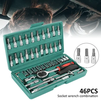 

46pcs Sleeve Wrench Assembly Ratchet Wrench Set Car Motorcycle Bicycle Combination Repair Hand Tools Sleeve Socket Spanner Kit