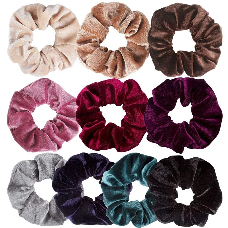 Pack 2 Black glitter hair scrunchies fabric shiny elastic bobbles band bun