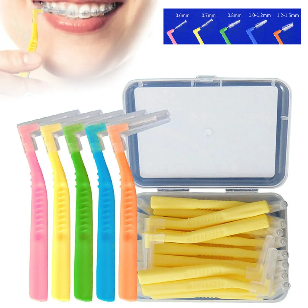 20Pcs L Shape Push-Pull Interdental Brush Dental Floss Oral Care Teeth Whitening Toothpick Teeth Brush Orthodontic Dental