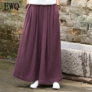 

[EWQ] 2020 Spring Summer New Pattern High Waist Elastic Patchwork Cotton Linen Pockets Vintage Wide Leg Pants AK92601L
