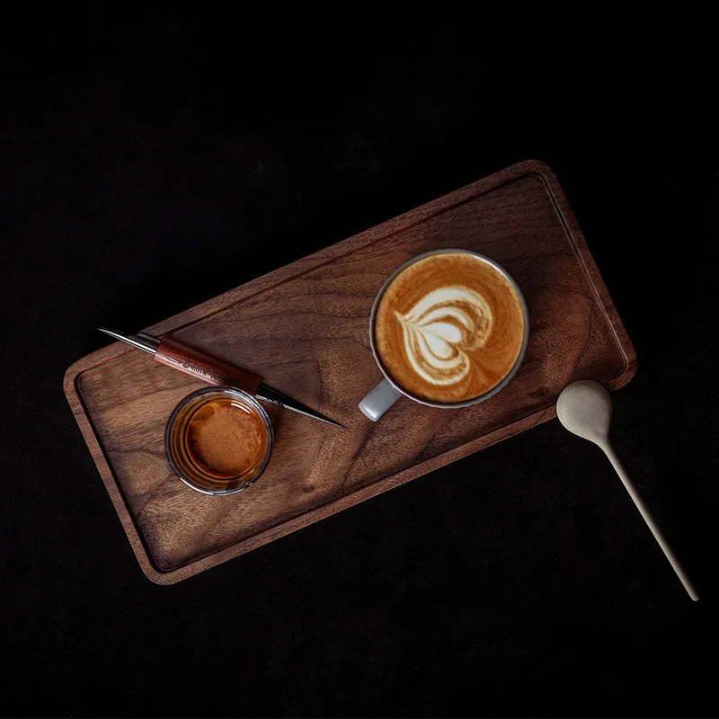 

Japan Style Black Walnut Wooden Anti-skid Insulation Tea/Coffee Tray Breads/Fruits /Desserts Plates Home/Coffee Shop Supplies
