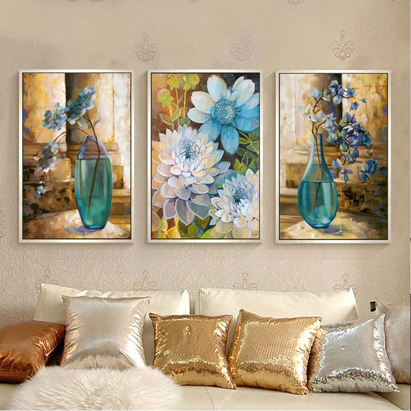 

Modern Wall Art Poster and Print for Living Room Canvas Paintings Yellow Retro Country Flower Decorative Pictures Home Unframed