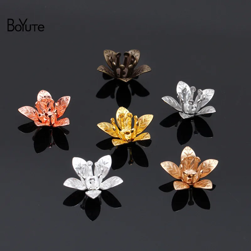 

BoYuTe (100 Pieces/Lot) 12*7MM Metal Brass Two-layer Flower Materials Handmade Diy Jewelry Findings Components