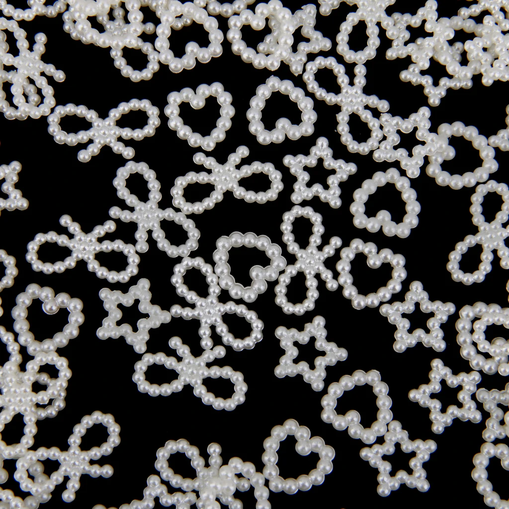 Pack of 150 Assorted Shaped Faux Pearls Cabochon Embellishments Wedding Card Making White