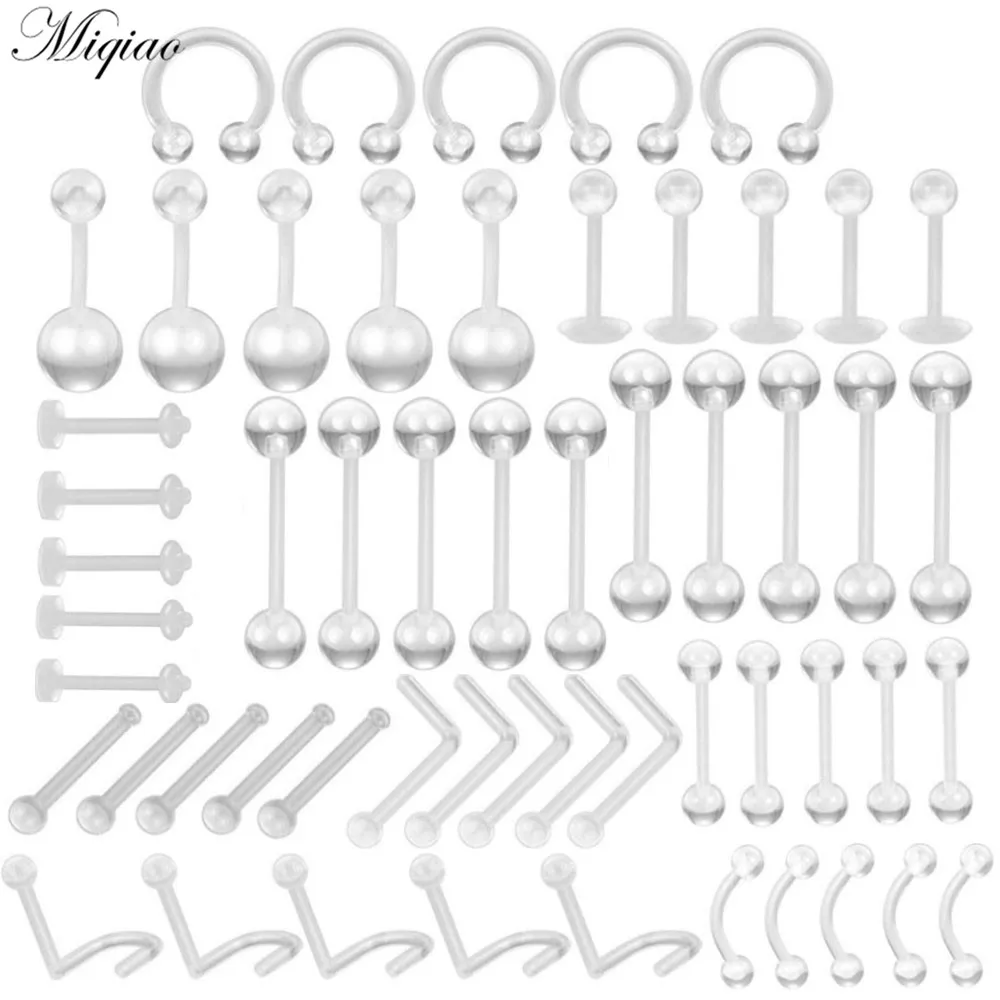 

Miqiao 50pcs Simple New Acrylic Set Invisible Soft Rod Multifunctional Lip Nail Navel Nail Body Exquisite Piercing Jewelry