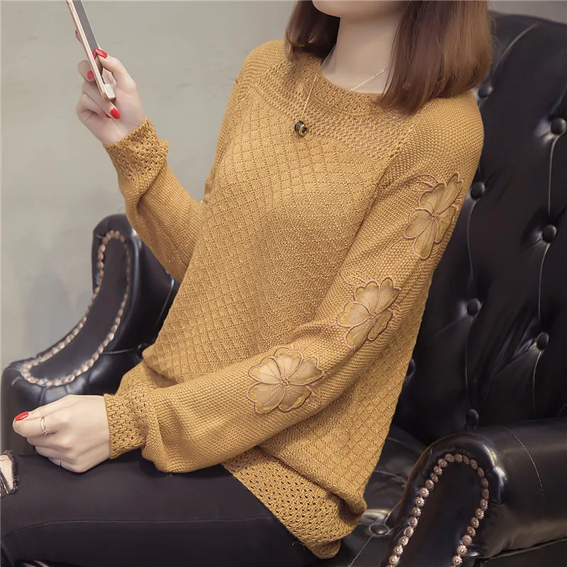 2019 осенний свободный модный свитер женский студенческий корейский женский пуловер Топ кружевная облегающая блузка с длинным рукавом