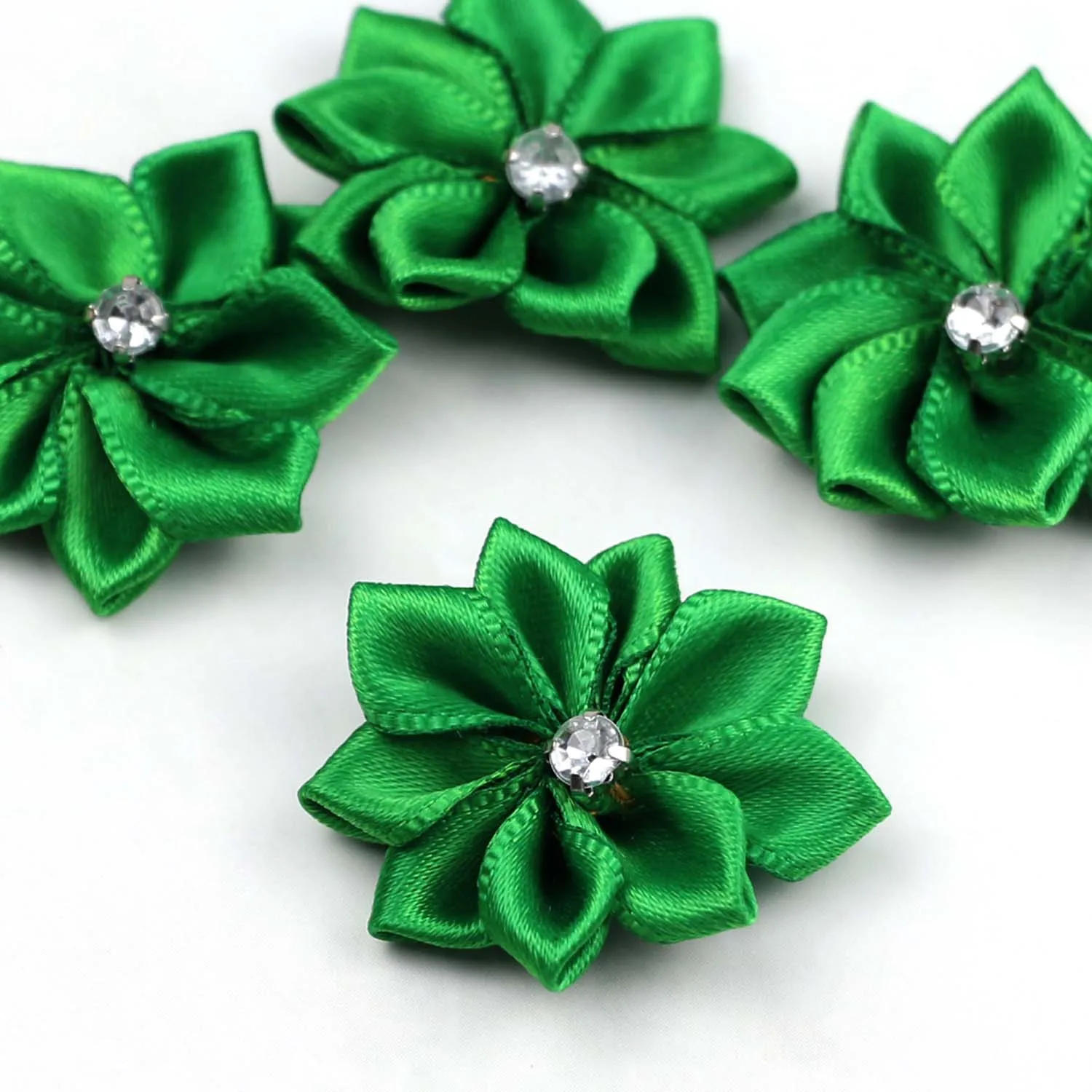 Lulang Pack of 50 Green Satin Ribbon Flowers 1.18 Inch for Craft Wedding Sewing Embellishment Appliques