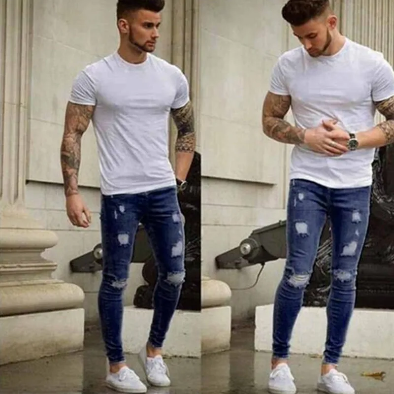 Для мужчин s штаны-карго из денима Штаны джинсы для женщин с боковыми накладной карман обтягивающие мужские узкие джинсы Fit повседневные длинные брюки Штаны - Цвет: navy