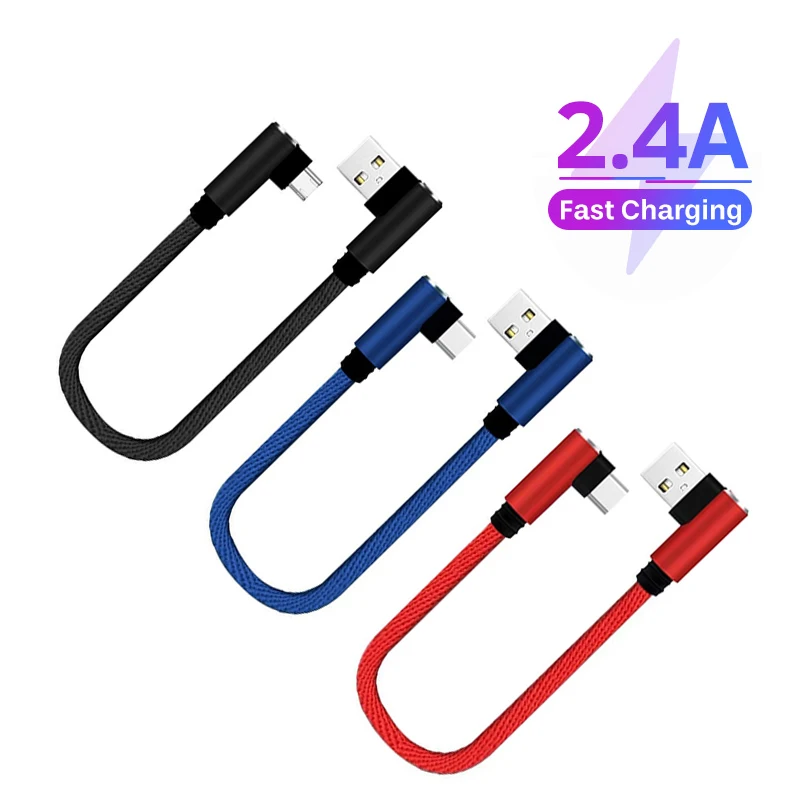 25cm USB-타입 C 마이크로 USB 짧은 충전 케이블 팔꿈치 90 도 USB C 마이크로 케이블 삼성 화웨이 용 2.4A 고속 충전 코드