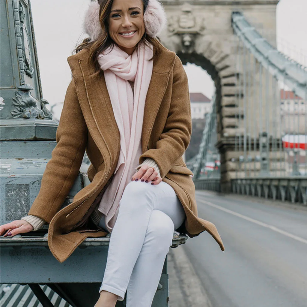 JAYCOSIN дамы сплошной цвет карман с длинными рукавами шерстяное Пальто Повседневное офис на молнии куртка осень зима теплая Мода Новые продукты