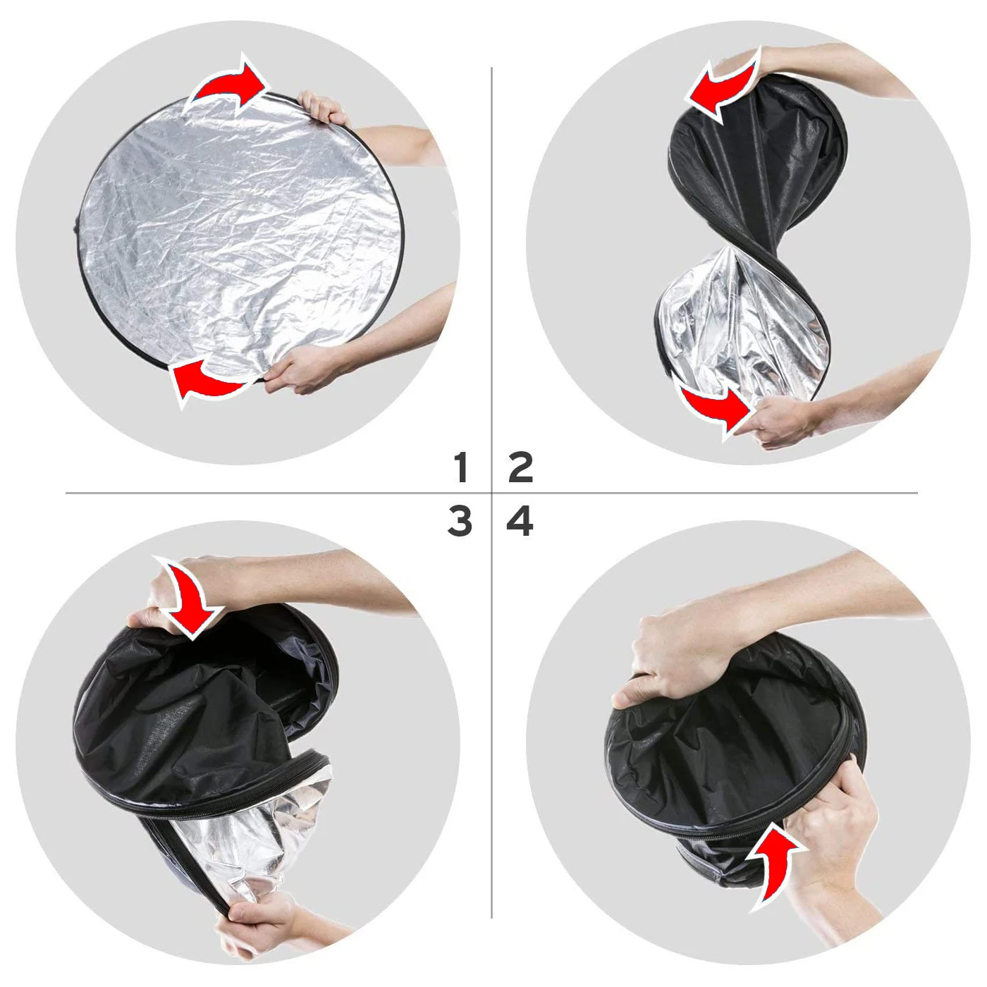 Reflector redondo para fotografía, difusor de luz portátil plegable 5 en 1, 24 pulgadas, 60cm, multicolor, negro plateado - Imagen 4