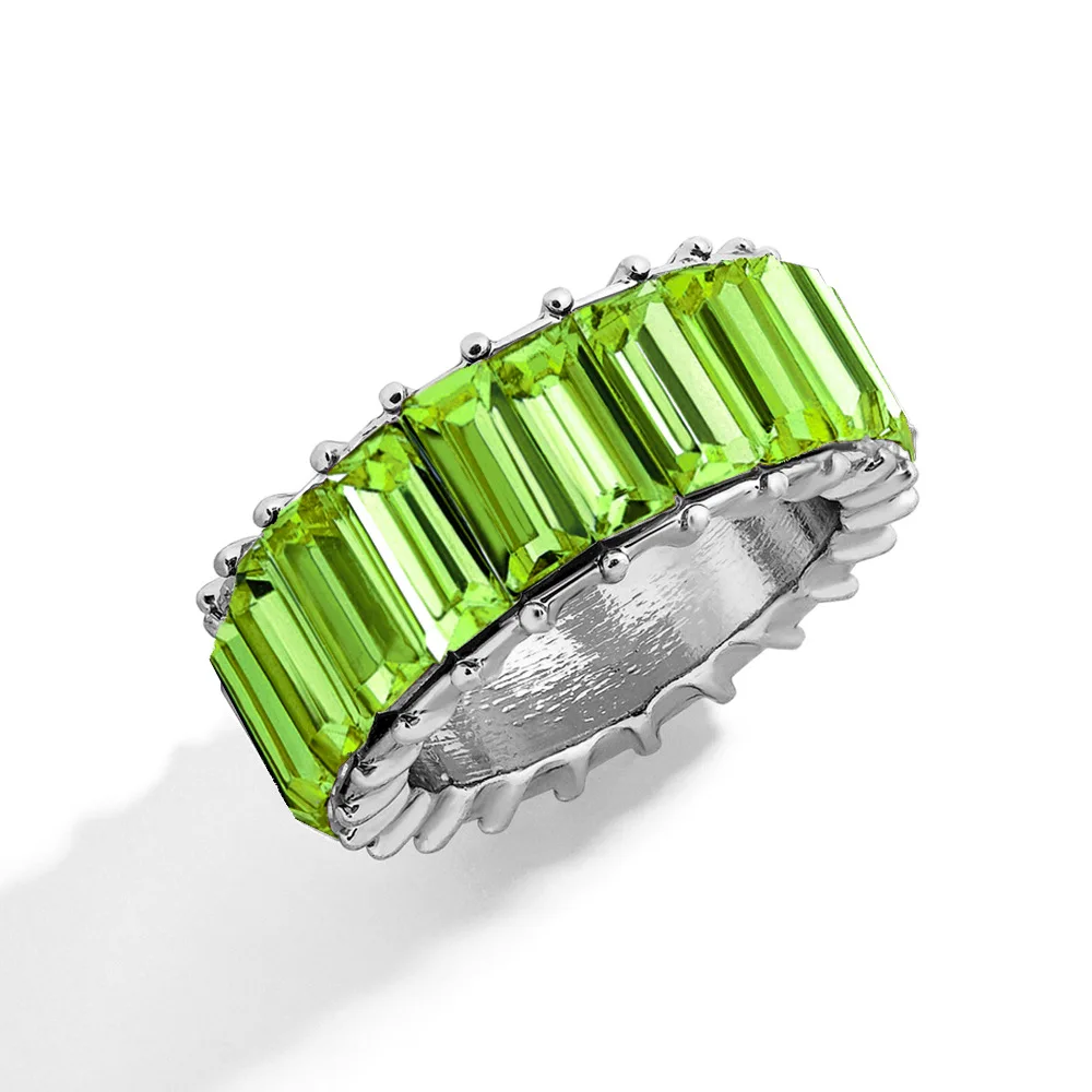 KMVEXO 15 цветов изящное Радужное кольцо разноцветный кристалл вечность квадратный багет серебряное кольцо на палец женские свадебные украшения - Цвет основного камня: Green