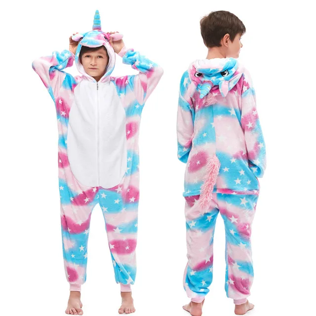 Кигуруми Детские пижамы с единорогом для детей; одеяло с рисунками животных; Пижама; Детский костюм; зимний комбинезон с единорогом для мальчиков и девочек - Цвет: Rainbow unicorn