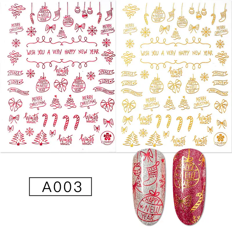 1 шт Красный Золотой Рождественский стикер снежинки на ногти 3D клей маникюрный наконечник Санта-лось письмо слайдер наклейки для ногтей - Цвет: AAS08711
