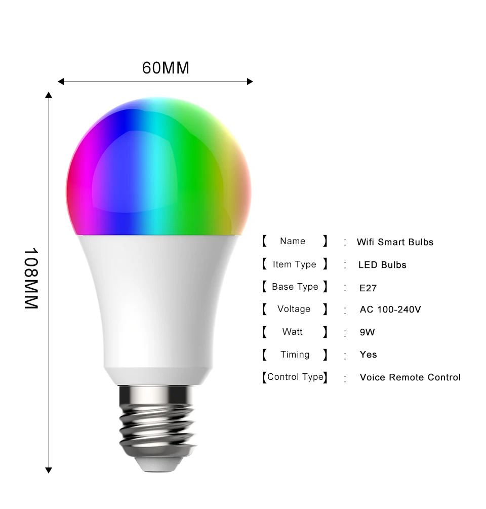 Светодиодная смарт лампа AVATTO 9 Вт RGB + CW E27 светодиодная с дистанционным