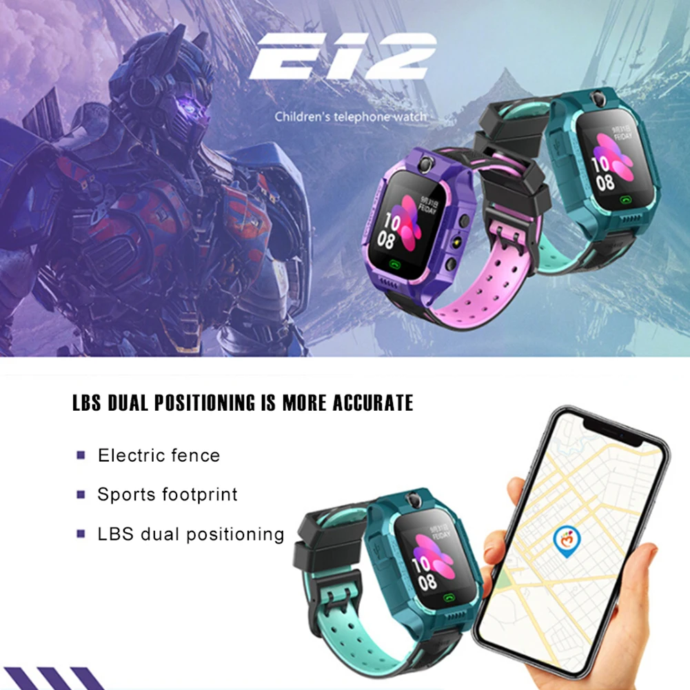 E12 Children's Smart Watch Camera SOS Call Anti Lost LBS Positioning Tracker Voice Monitoring Kids Smart Watch Baby Phone Watch