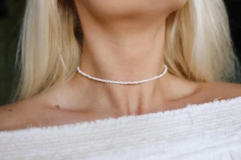 Coconut White Glass Beaded Choker Necklace  Beach Jewelry
