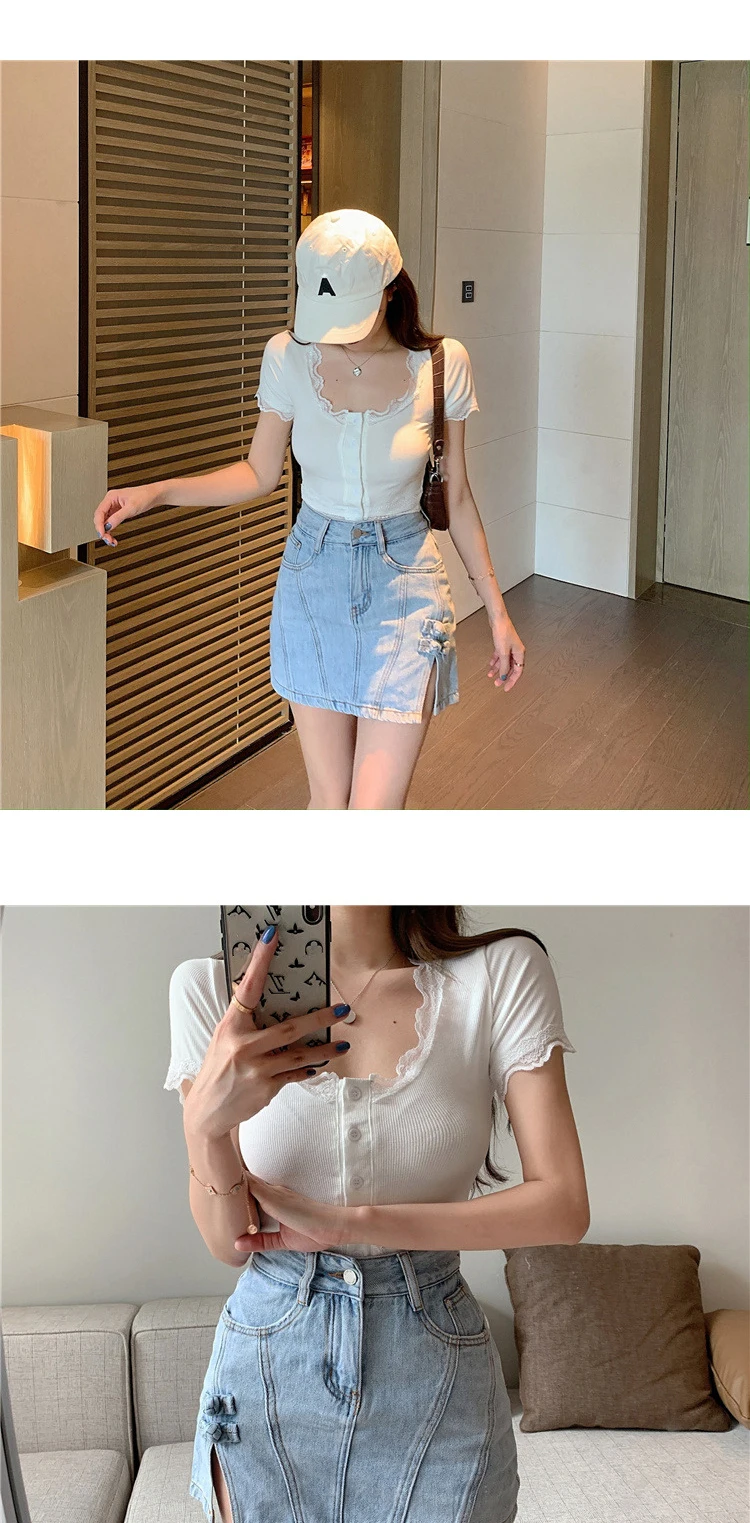 plus size clothing Trendy Denim Shorts Skirts Women Vintage Casual High Waist Split Mini Jeans Skirt Harajuku Hong Kong Style Jeans Summer New 2021 denim shorts