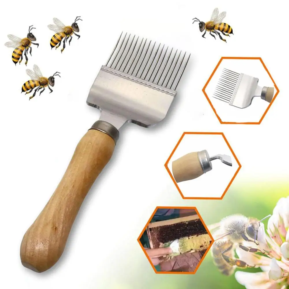 Вилка для меда, пчелиного скребка, улей, разъемная вилка для меда из нержавеющей стали, пчелиный срезанный мед, деревянная ручка, инструмент для скребок пчеловодства@ 5