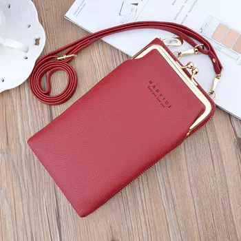 

New mobile phone bag ladies small bag vertical zipper wallet Korean fashion lychee pattern multi-function shoulder diagonal bag