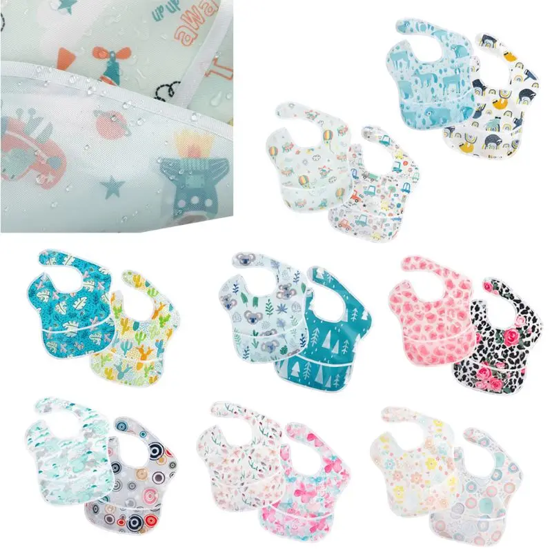 

2 Pack Baby Waterproof Feeding Bib With Pocket Infant Toddler Apron, 6-24 Months