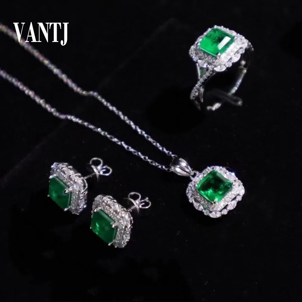 

VANTJ Created Emerald Jewelry Sets Sterling 925 Silver Gemstone for Women Anniversary Party Classic Fine Jewelry Gift Wholesale
