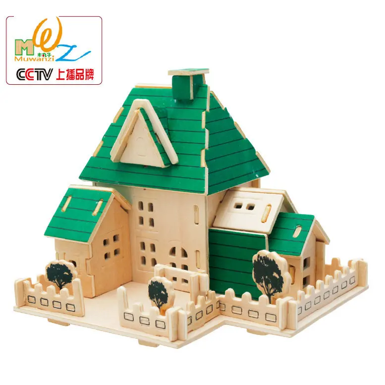 Строительные 3D пазлы, деревянный дом, 6 класс, пазлы, игрушки для детей, обучающие материалы, деревянная шкала, модели, одна штука - Цвет: F2082