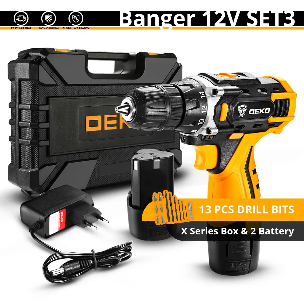 Banger 12V SET3 DEKO Новое поступление Banger 12 в 16 В 20 в Аккумуляторная дрель электрическая отвертка мини беспроводной драйвер питания DC литий-ионный аккумулятор 3/8 в - Цвет: Banger 12V SET3