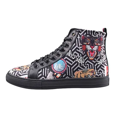 CYYTL мужские кроссовки с высоким берцем Уличная обувь голова тигра конский волос 5D печать прогулки Tenis Masculino zapatillas hombre - Цвет: High-top Leather