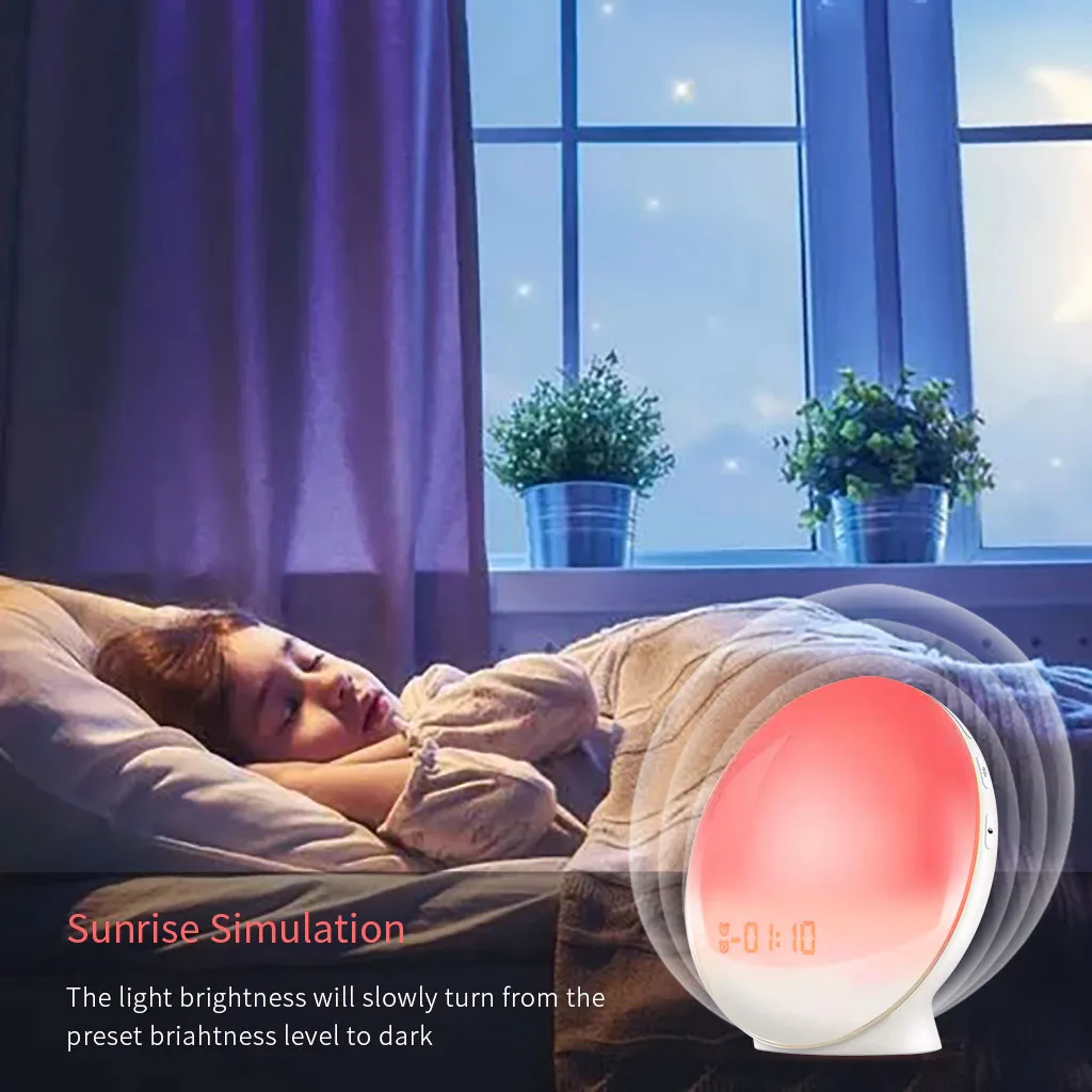 Световой будильник Wake Up Light помощь для сна 7 цветов Моделирование восхода солнца FM радио двойная версия wifi Поддержка смарт-пробуждение свет