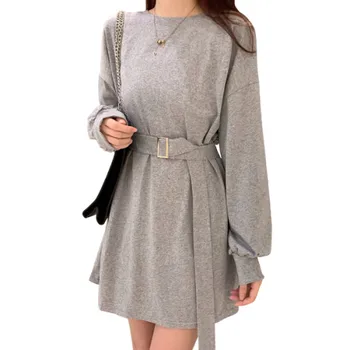 

2020 Spring Summer Women Long T-shirt Sashes With Belt Woman Tshirt Maxi Solid Tee Grey Harajuku Women Top Tee Oversize Clothes