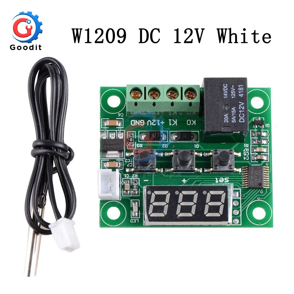 White W1209 DC 12 В температура отопления охлаждения термостат контроль температуры Переключатель Регулятор температуры термометр W/водонепроницаемый датчик NTC - Цвет: White