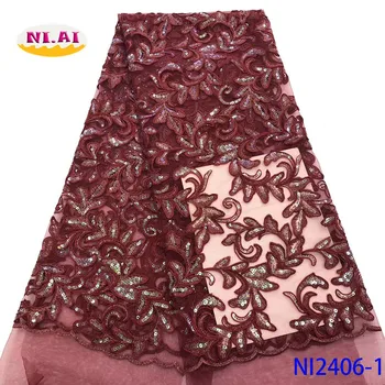 

NIAI Latest African Lace Fabric 2019 High Quality Sequence Lace Nigerian French Lace Fabrics For Wedding Dress Material NI2406-1