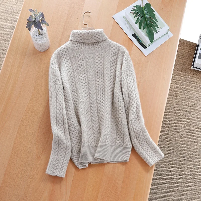 High collar cashmere sweater female thick loose pullover sweater twisted knit bottoming sweater large size women's clothing High collar cashmere sweater female thick loose pullover sweater twisted knit bottoming sweater large size women's clothing