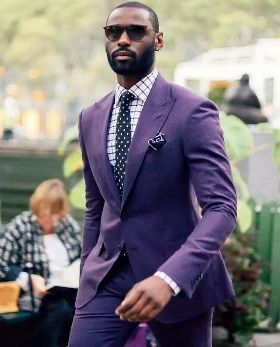 Purple Men Suits Two Piece Coat &amp; Pants Made Peaked Lapel Suit Colorful Outfit
